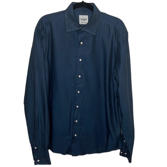 Ben Sherman Navy Tailored Slim Fit Button Up Dress Shirt Men's Sz 17-36/37 - Picture 1 of 5